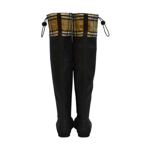 F0 NEW BURBERRY LONDON Plaid Check Drawstring Cuff Tall Rain Boots Size 35 $611 - Picture 5 of 9